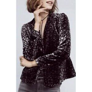 ANTHROPOLOGIE Elevenses Lumi Velvet Blazer Size 2 Black & Silver Floral Jacket